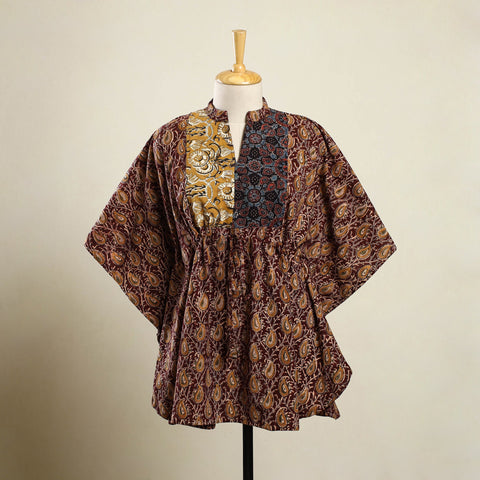 Buy Maroon Kalamkari Block Print Patchwork Cotton Kaftan