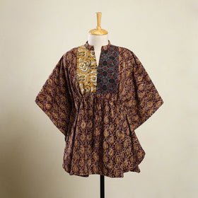 Buy Maroon Kalamkari Block Print Patchwork Cotton Kaftan