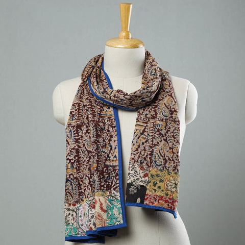 Maroon Kalamkari Block Printed Cotton Patchwork Stole