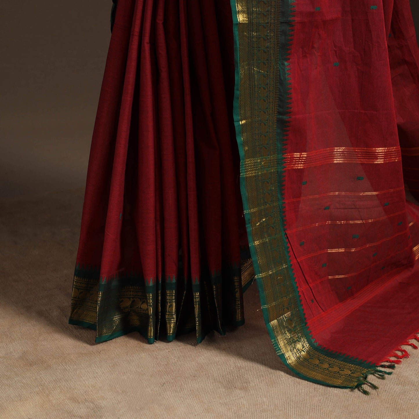 Maroon - kandangi buti chettinad cotton saree with border