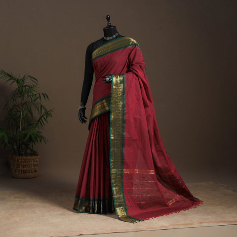 Maroon - kandangi buti chettinad cotton saree with border