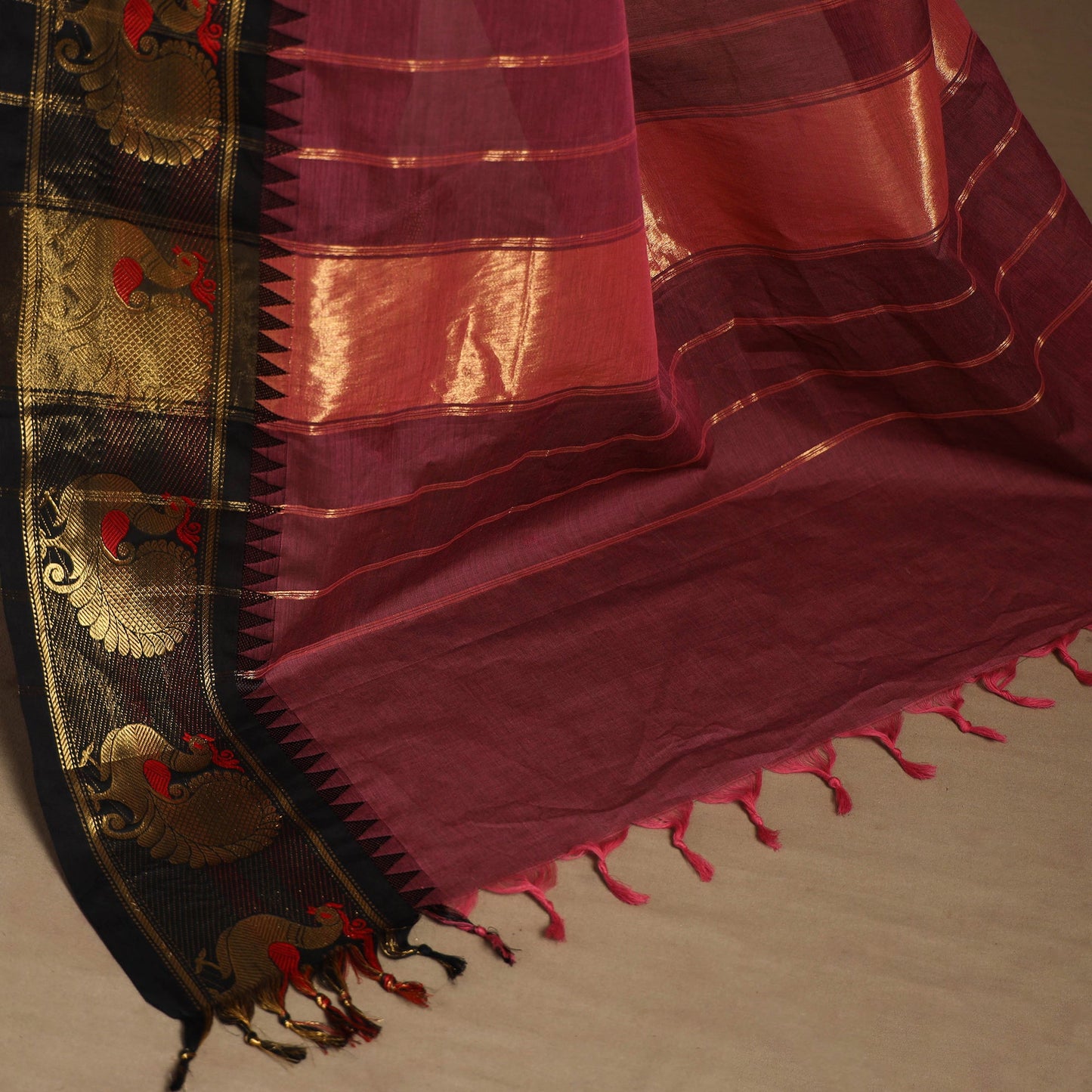 Maroon Kandangi Chettinad Cotton Saree with Border
