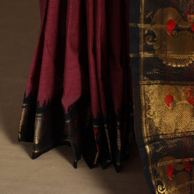 Maroon Kandangi Chettinad Cotton Saree with Border