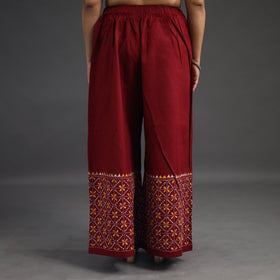 Buy Maroon Kantha Hand Embroidery Palazzo in Cotton