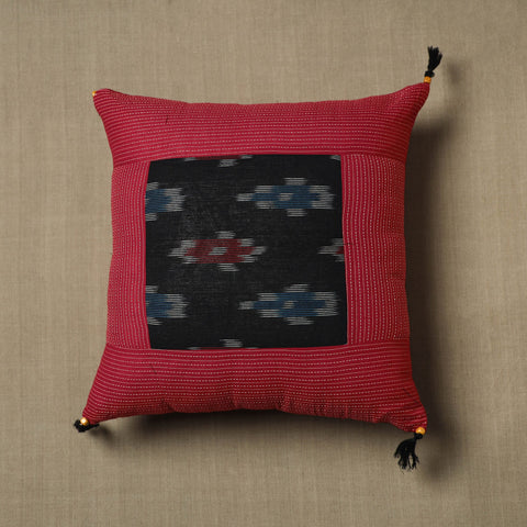 Maroon Kantha Stitch Ikat Cotton Cushion Cover (16 x 16 in) 02