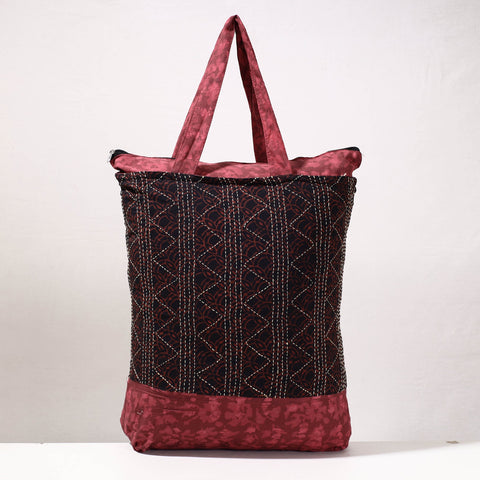  Kantha Work Block Print Cotton Shopping Bag 