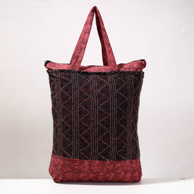 Kantha Work Block Print Cotton Shopping Bag 