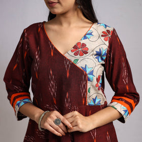 Maroon Karigari Heritage Patchwork Cotton A-Line Ikat Kurta for Women