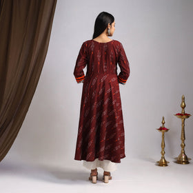 Maroon Karigari Heritage Patchwork Cotton A-Line Ikat Kurta for Women