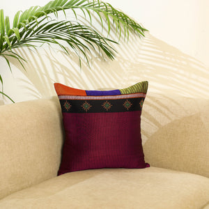 Maroon Khun Cotton Gavanti Kasuti Hand Embroidery Cushion Cover