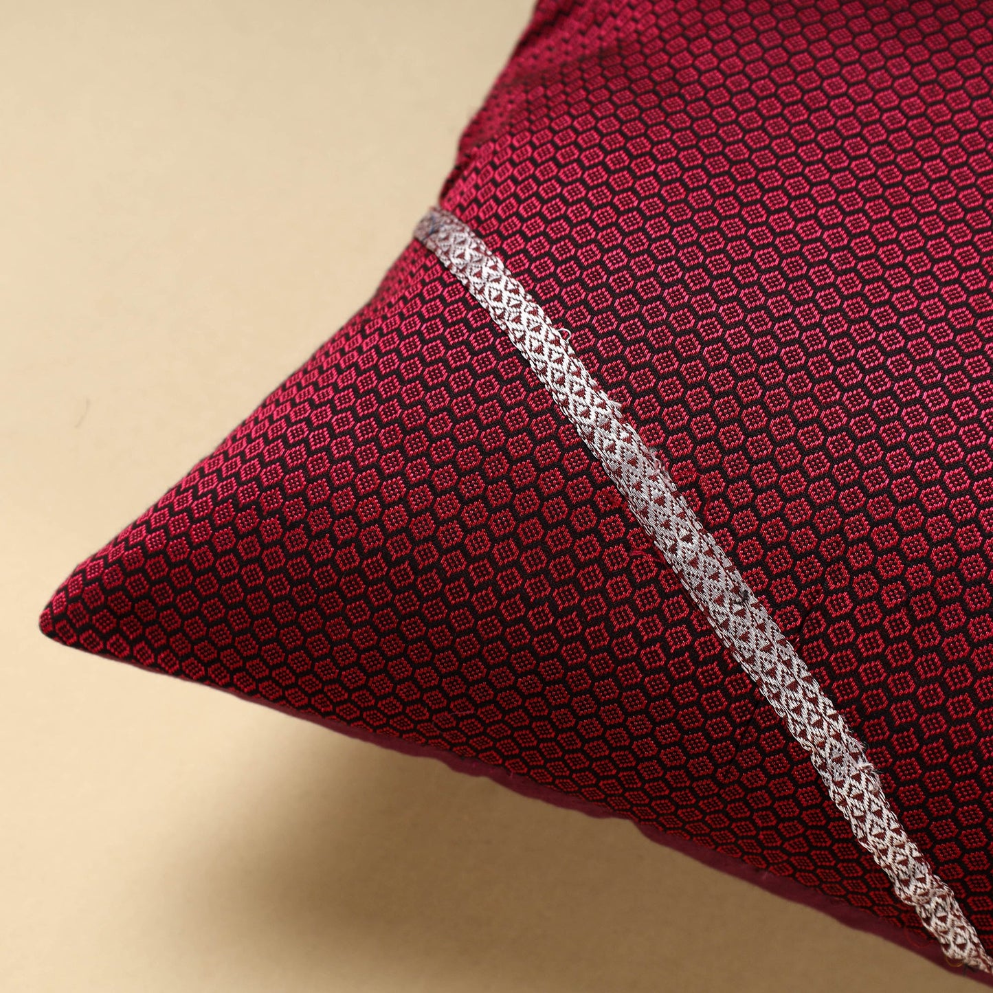 Maroon  - Khun Weave Cotton Cushion Cover (16 x 16 in)