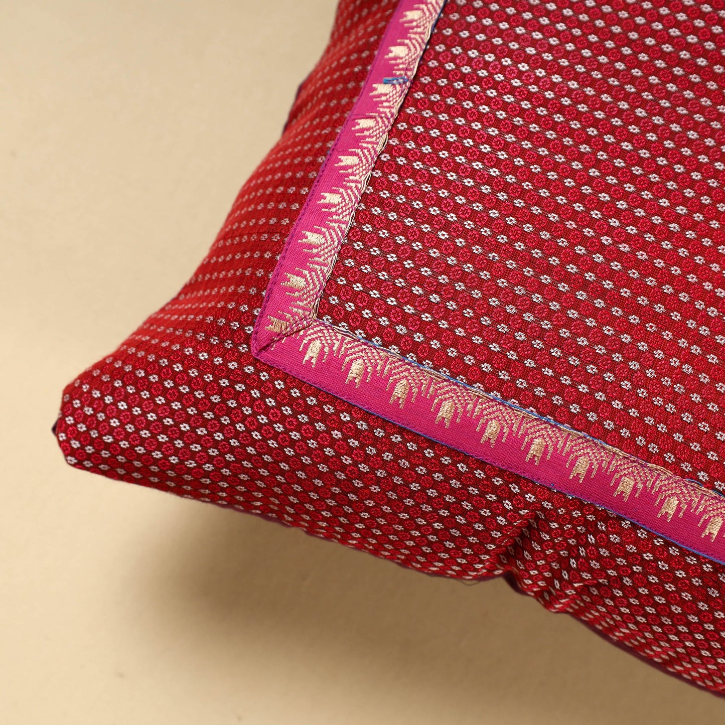 Buy Maroon Khun Weave Cotton Cushion Cover (16 x 16 in)