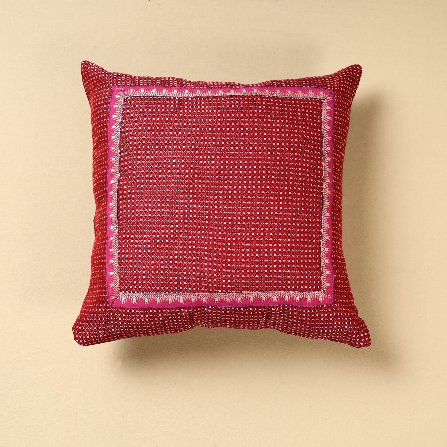 Buy Maroon Khun Weave Cotton Cushion Cover (16 x 16 in)