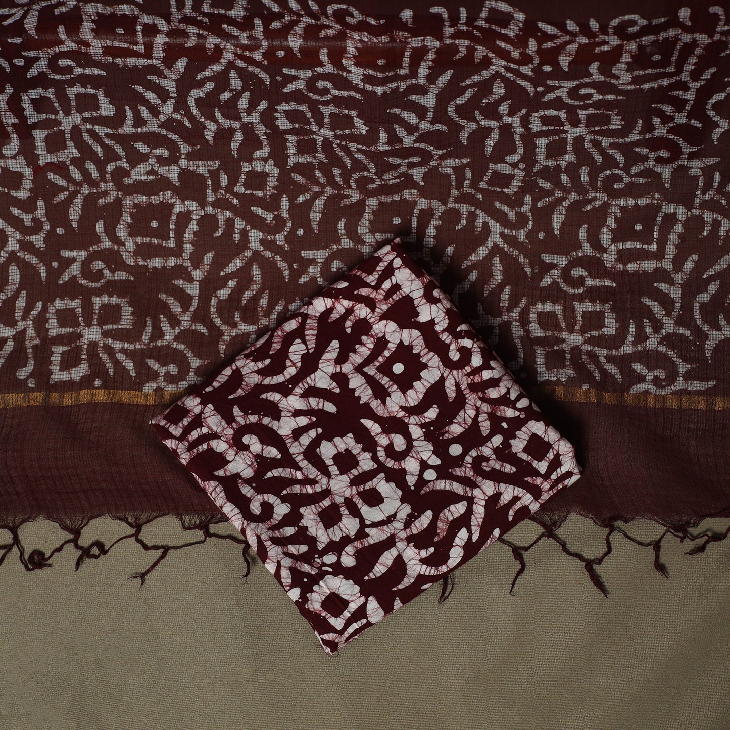 Kota doria cotton hand block batik print 3pc unstitched