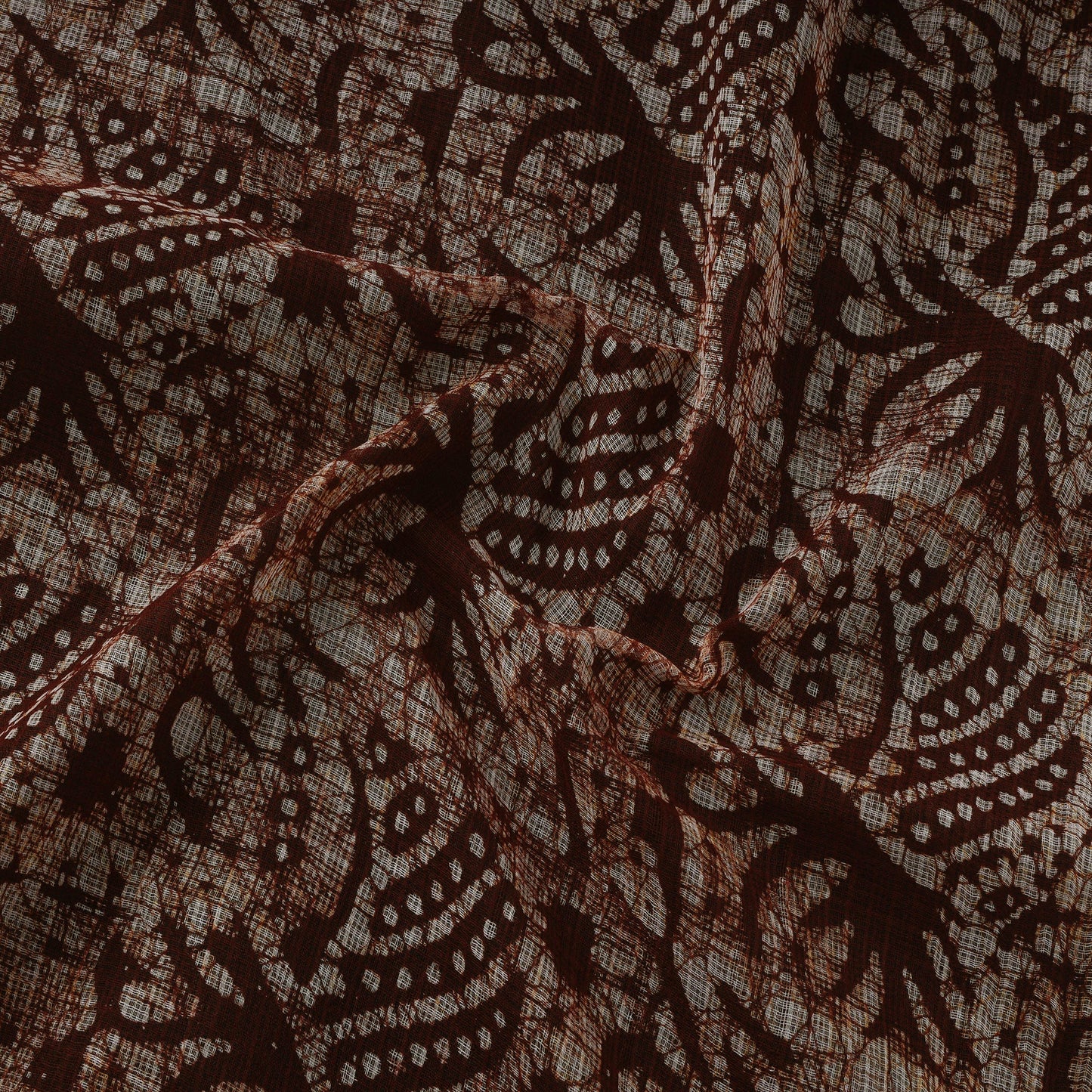 Maroon - Kota Doria Cotton Hand Block Batik Print Fabric 02