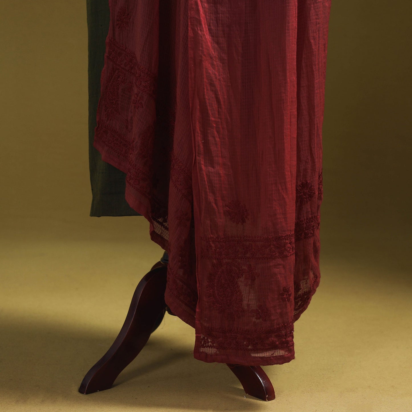 Maroon - kota doria cotton hand embroidered lucknowi