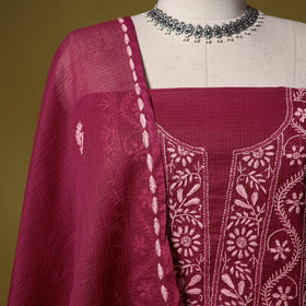 Maroon - kota doria cotton lucknow chikankari 2pc