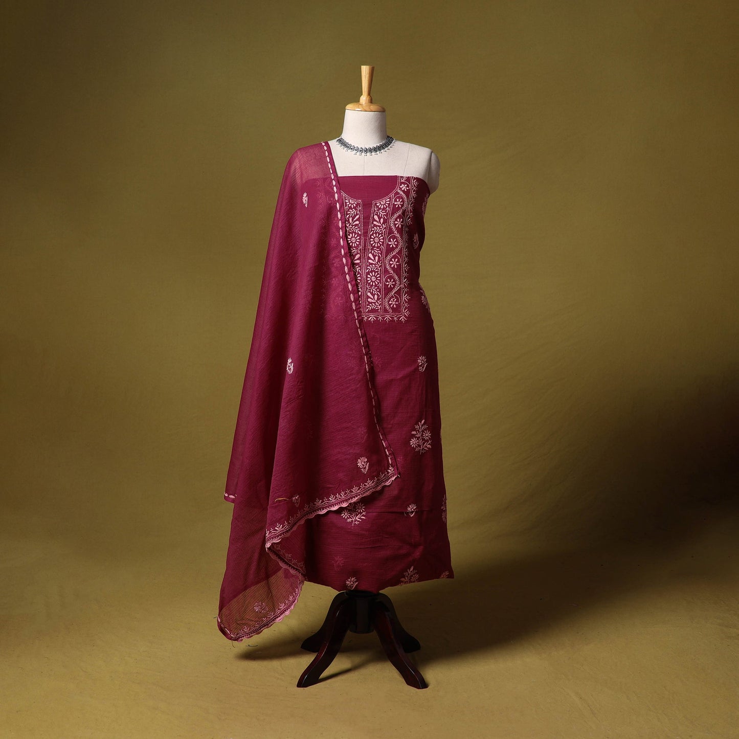 Maroon - kota doria cotton lucknow chikankari 2pc