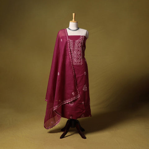 Maroon - kota doria cotton lucknow chikankari 2pc