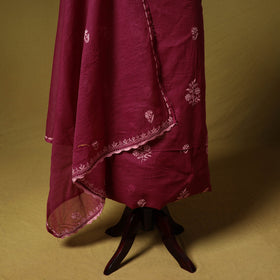 Maroon - kota doria cotton lucknow chikankari 2pc