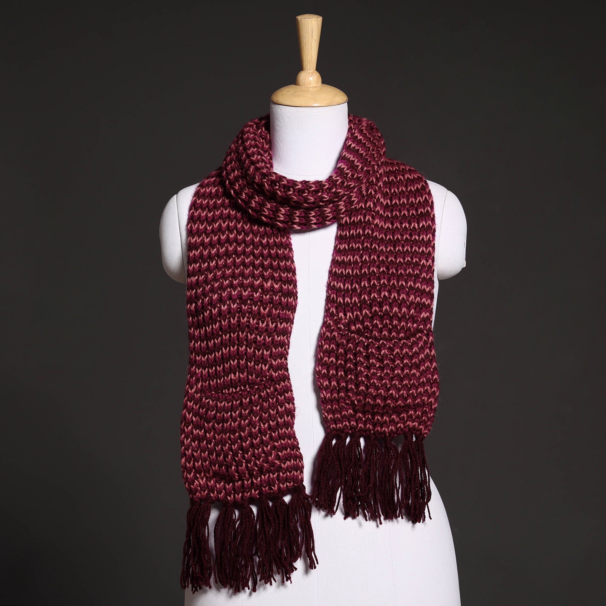Maroon Kumaun Hand Knitted Acrylic Woolen Muffler with Pockets