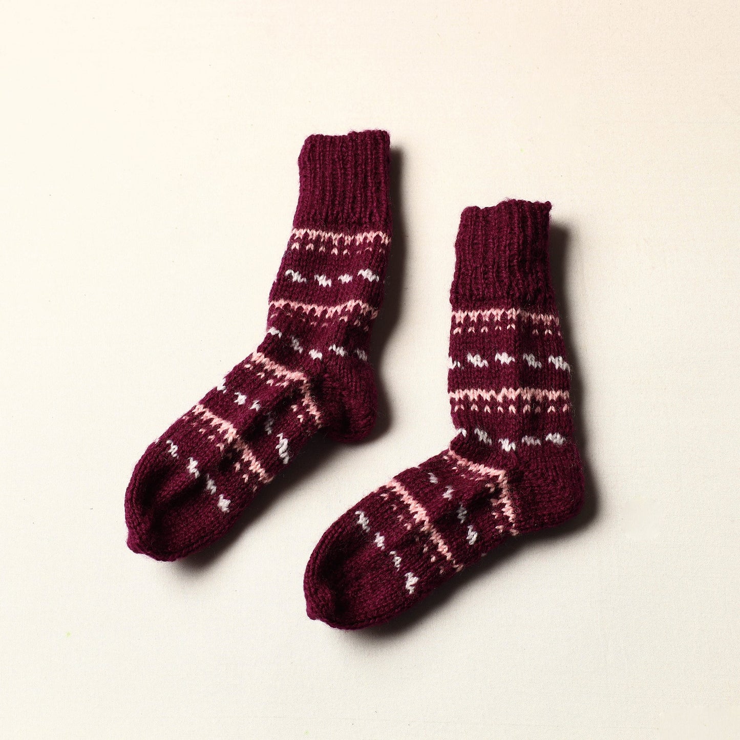 Maroon Kumaun Hand Knitted Woolen Socks (Kids)