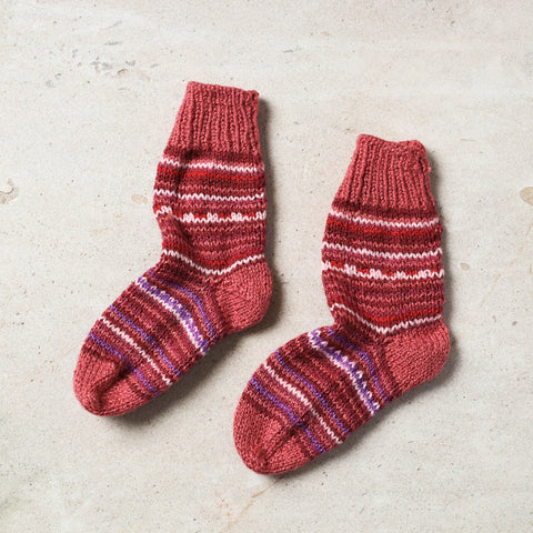  Maroon Kumaun Hand Knitted Woolen Socks - Kids