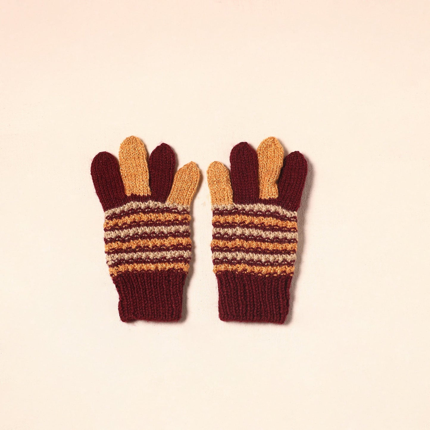 Brown Kumaun Hand Knitted Woollen Hand Gloves (Adult)