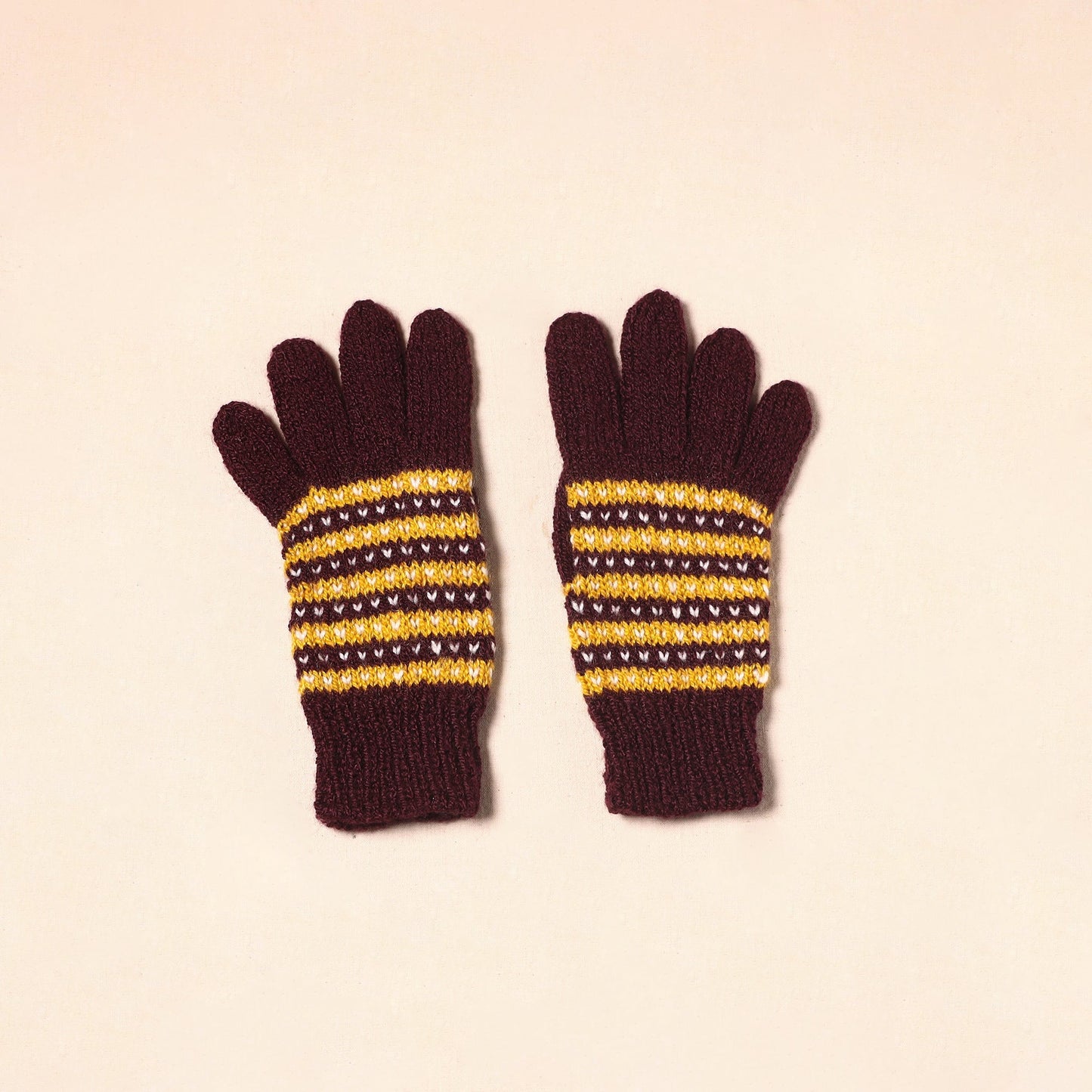 Brown Kumaun Hand Knitted Woollen Hand Gloves (Adult)