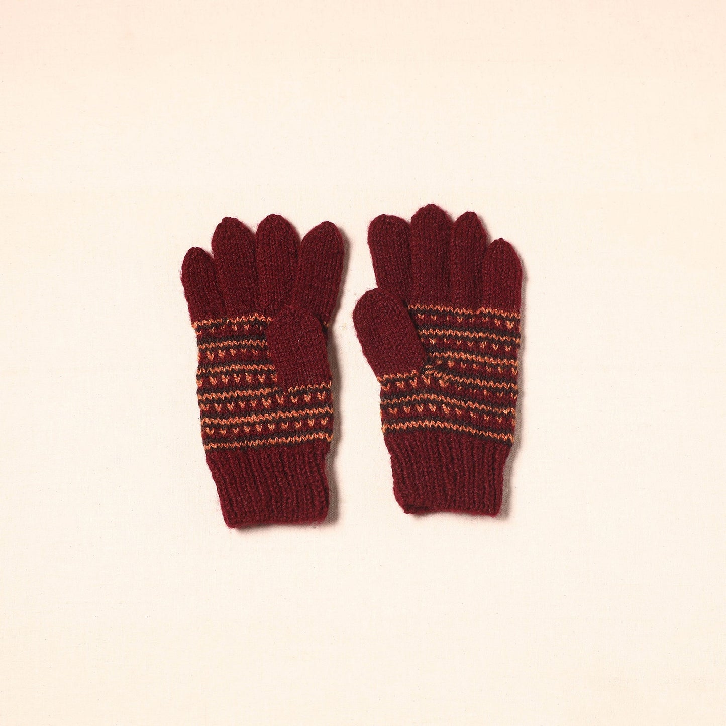 Maroon Kumaun Hand Knitted Woollen Hand Gloves (Adult)