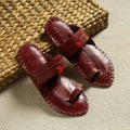 Maroon Kutch Embroidery Handstitched Leather Flat Slippers