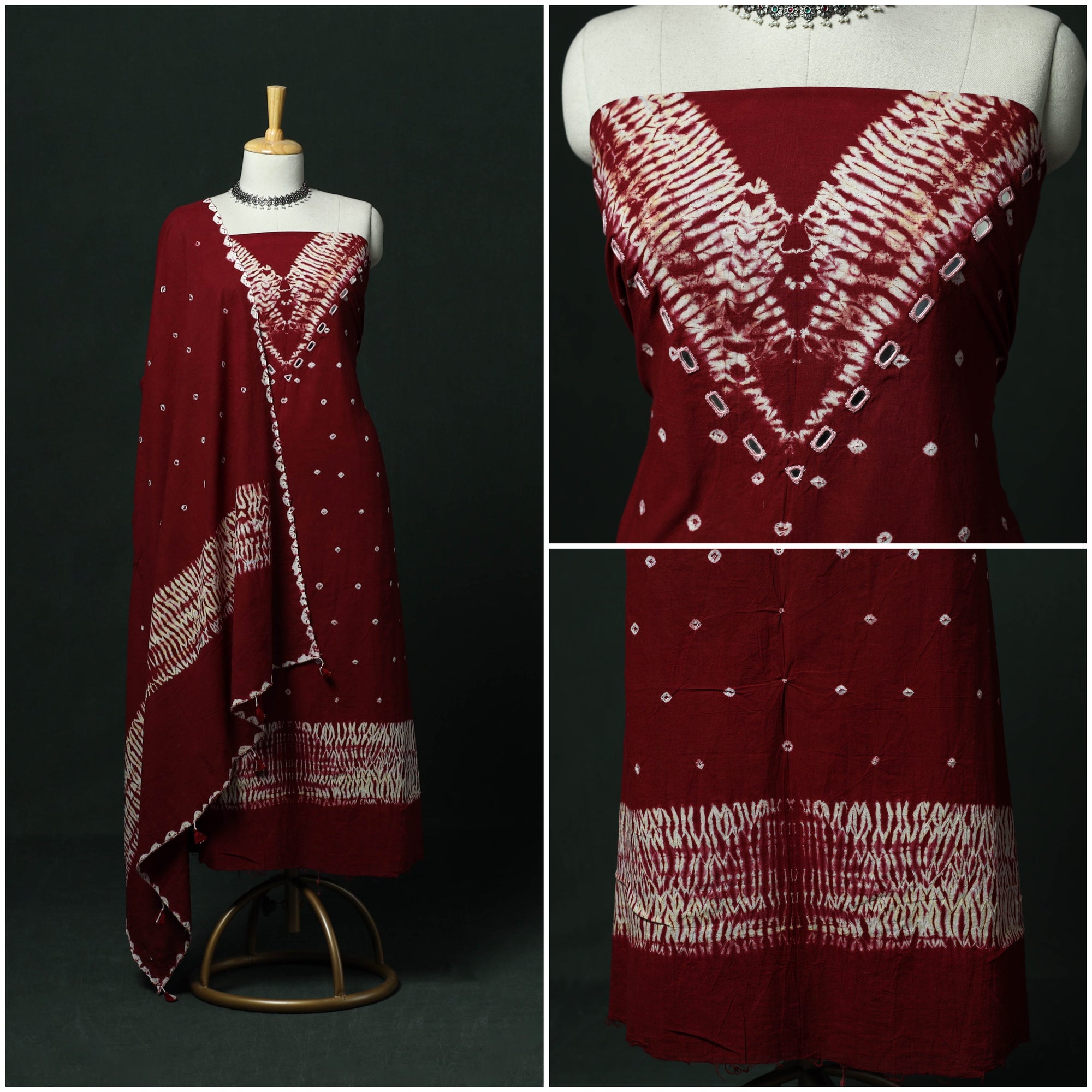 Kutch hand embroidered mirror work clamp dyed cotton