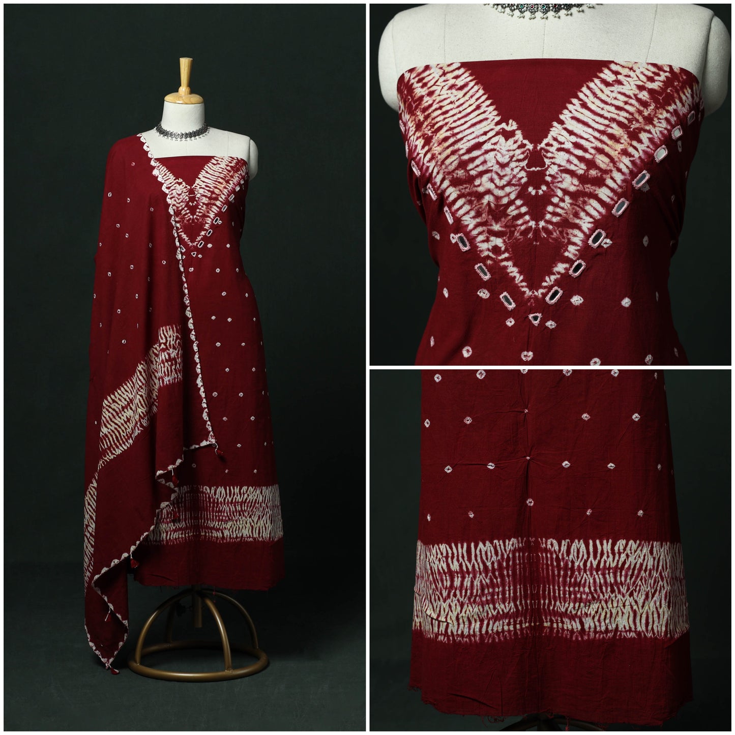 Kutch hand embroidered mirror work clamp dyed cotton