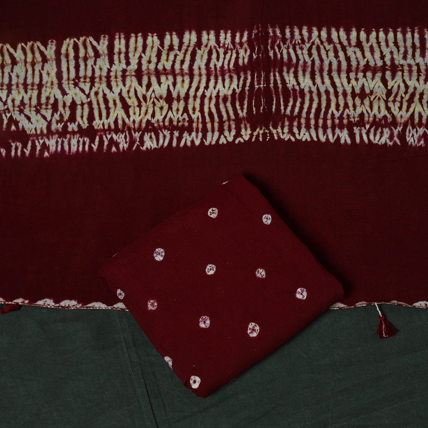 Kutch hand embroidered mirror work clamp dyed cotton
