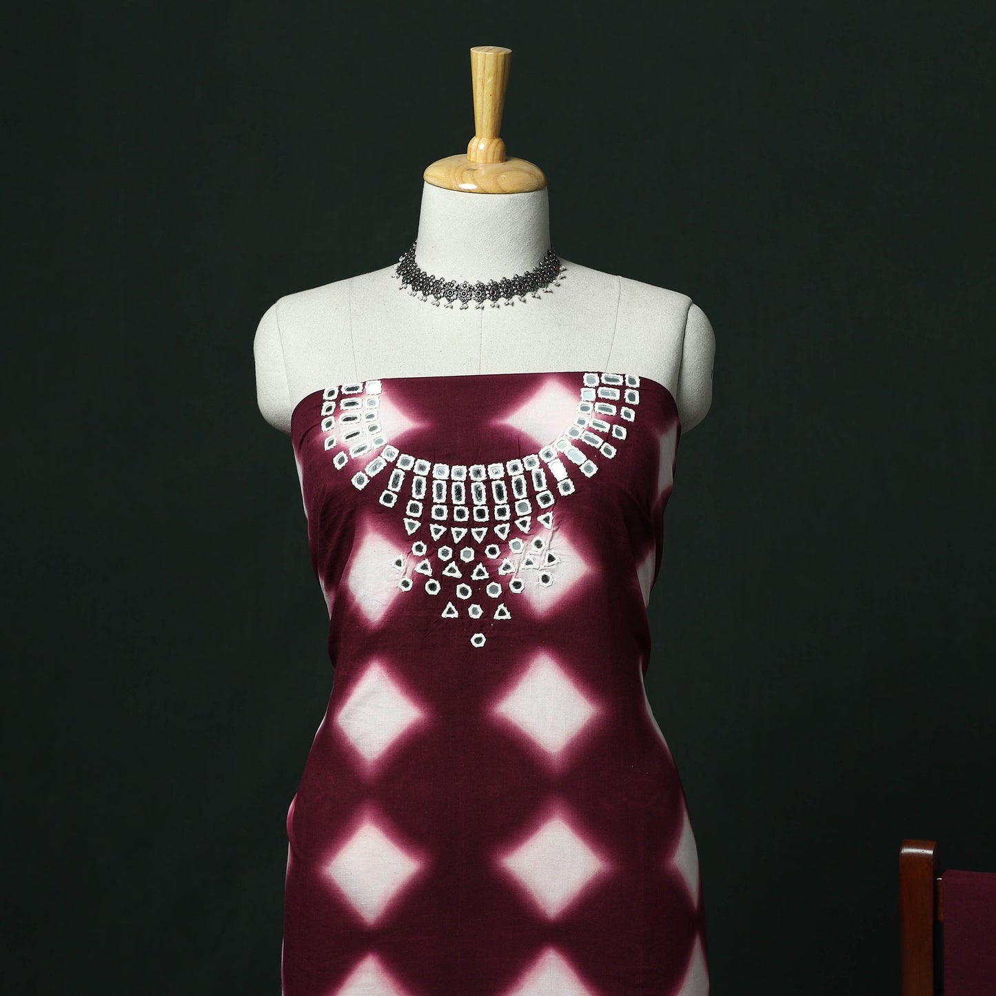 Kutch hand embroidered mirror work clamp dyed cotton