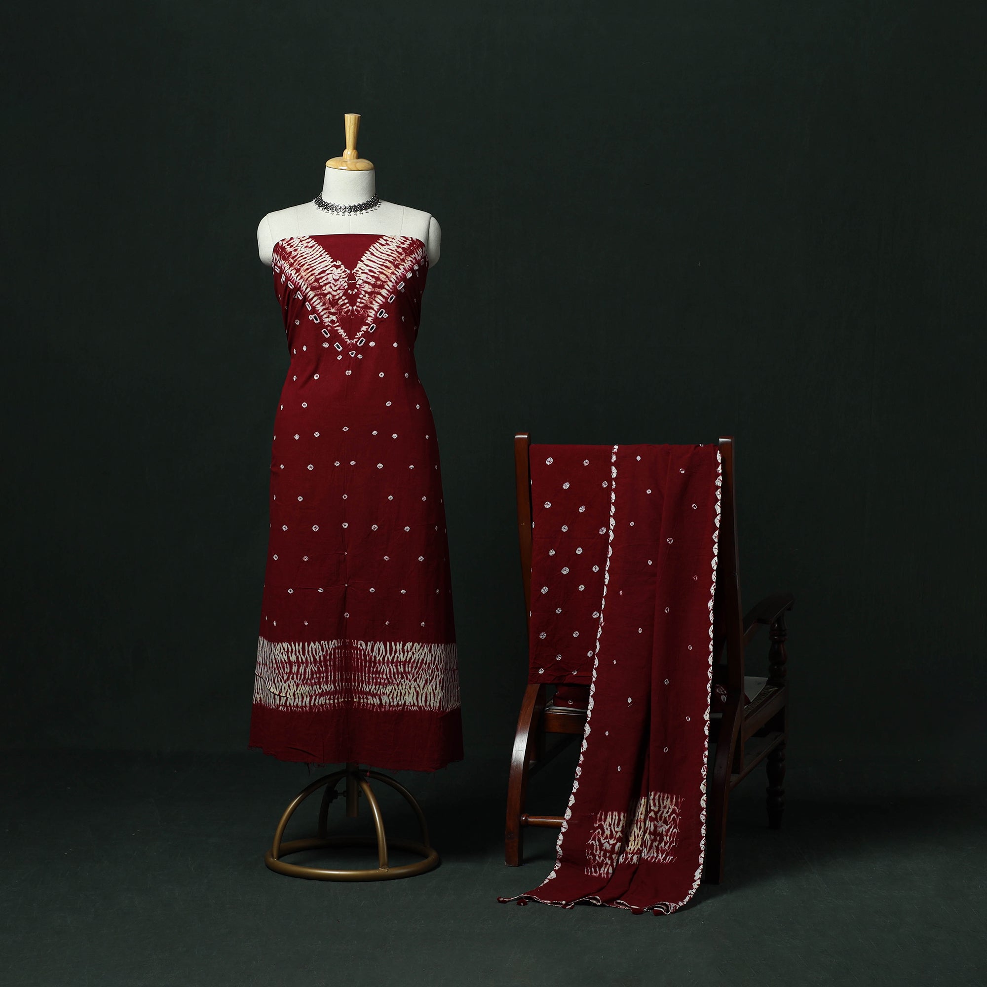 Kutch hand embroidered mirror work clamp dyed cotton