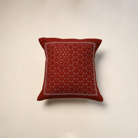 Kutch hand embroidery mirror work quilted cushion cover (16