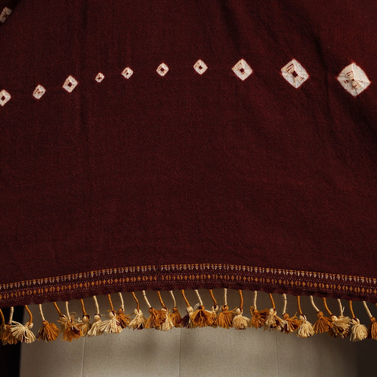 Maroon - kutch handwoven merino wool bandhani tie-dye shawl