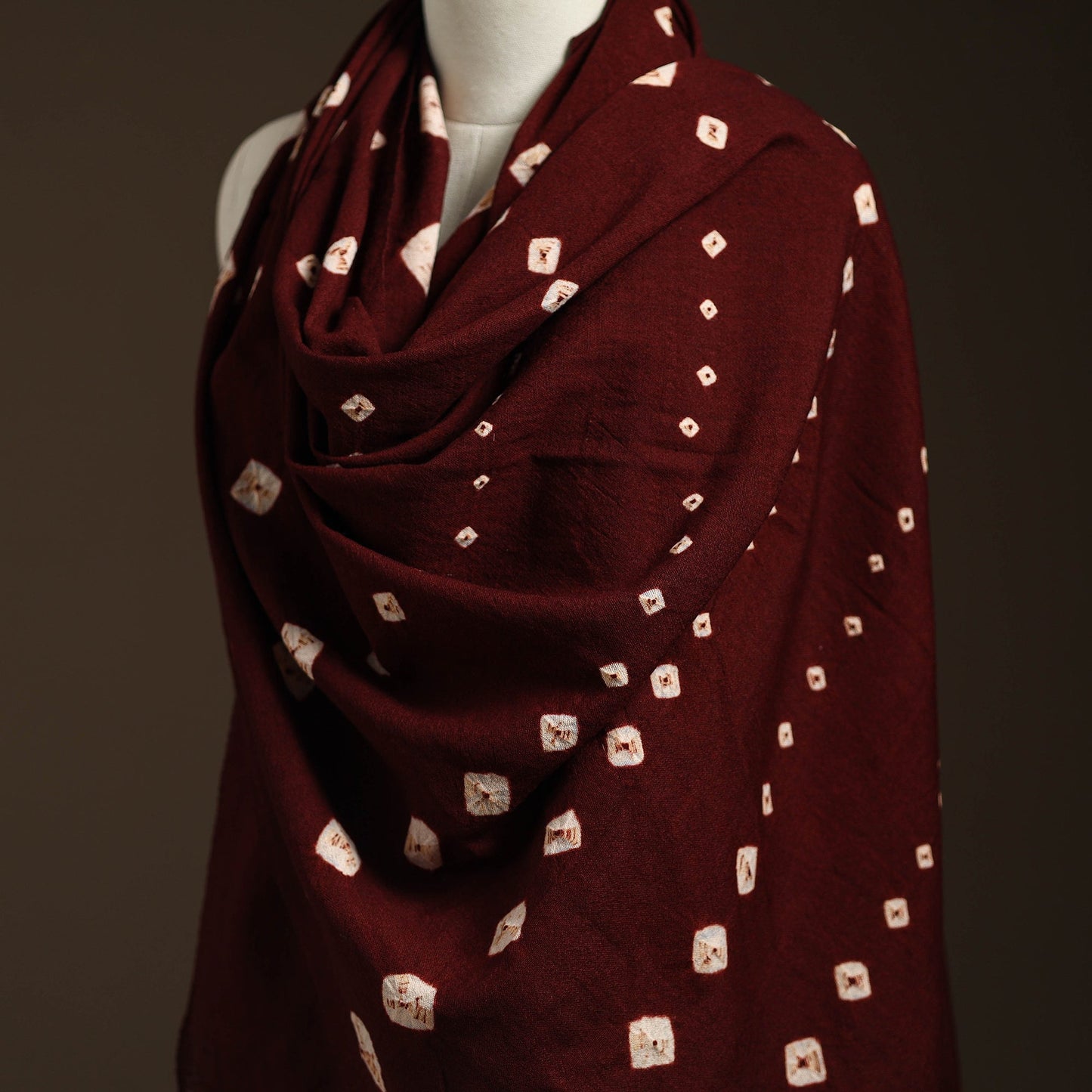 Maroon - kutch handwoven merino wool bandhani tie-dye shawl