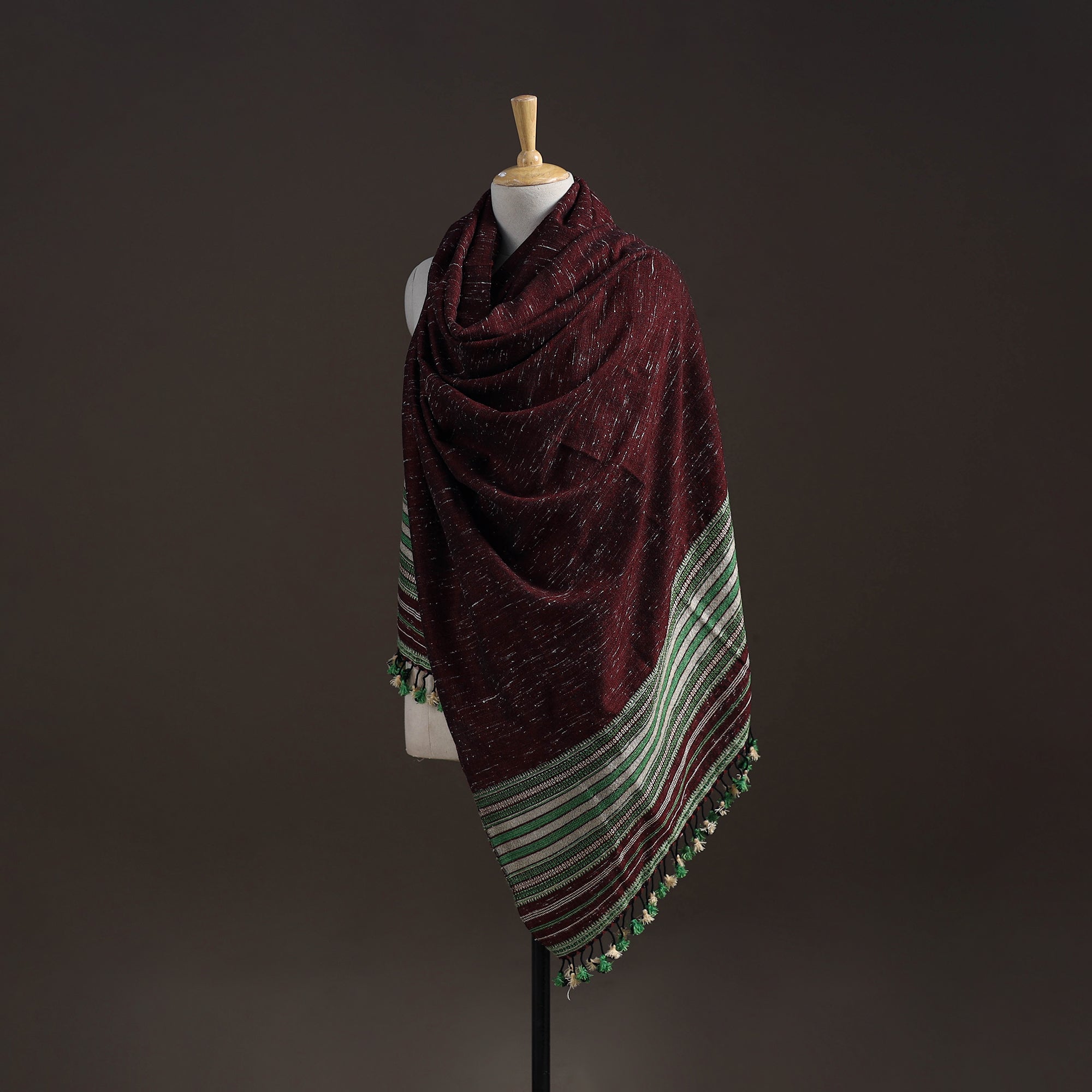 Sharn Wool Maroon Kutch Handwoven Merino Wool Shawl