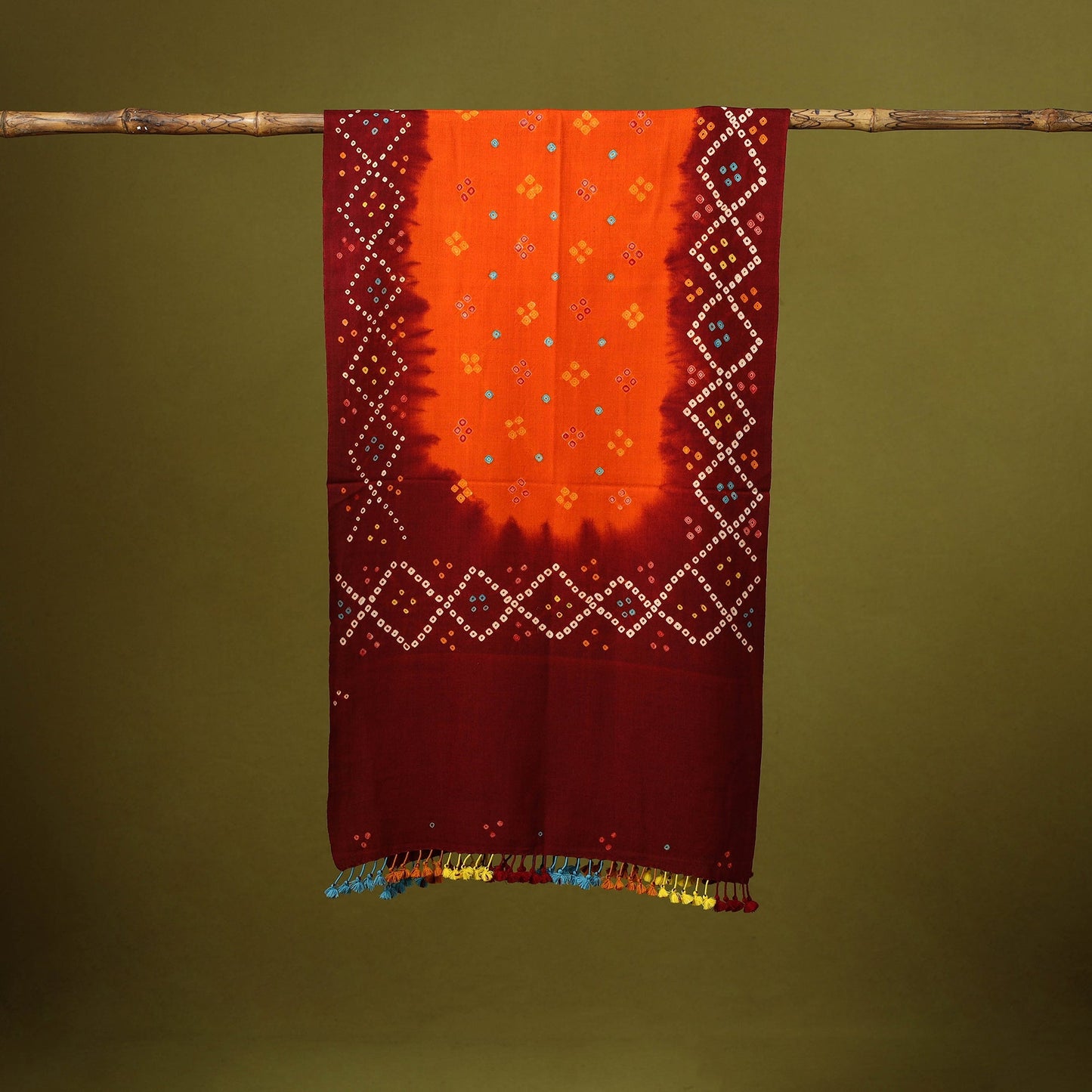 Kutch handwoven merino wool tie-dye bandhani stole 22