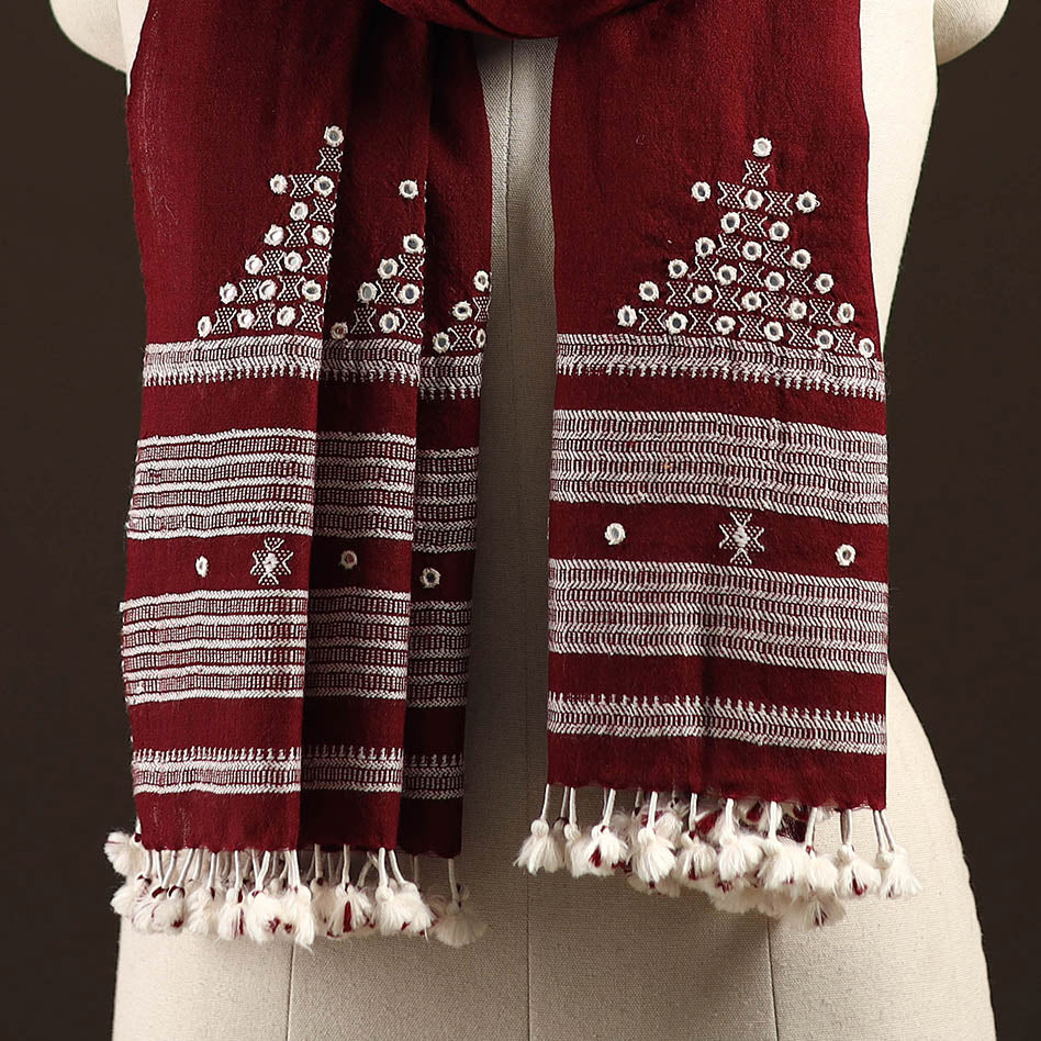 Kutch handwoven mirror work merino wool embroidered stole