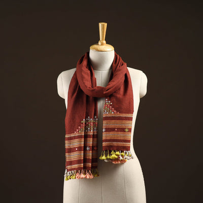 Kutch handwoven mirror work merino wool embroidered stole