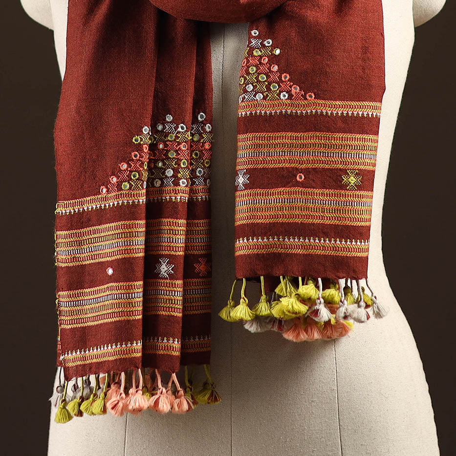 Kutch handwoven mirror work merino wool embroidered stole