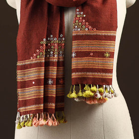 Kutch handwoven mirror work merino wool embroidered stole