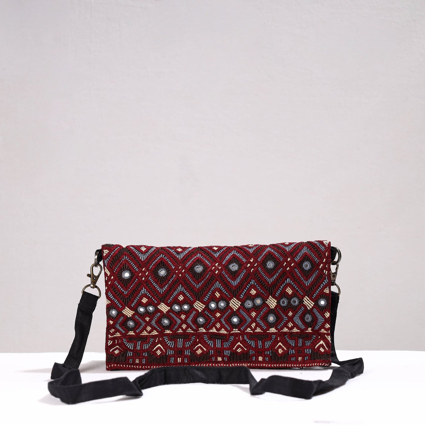 Multicolor - Kutch Jat Hand Embroidery Linen Folded Sling Bag