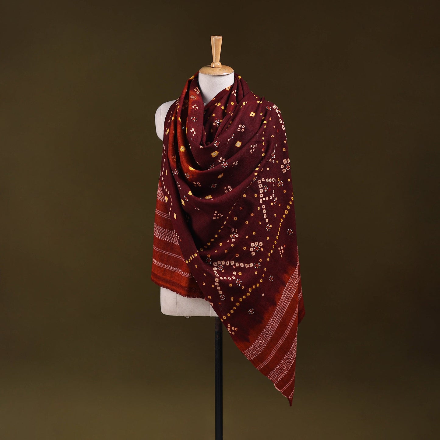 Kutch mirror work handwoven bandhani bagida merino wool