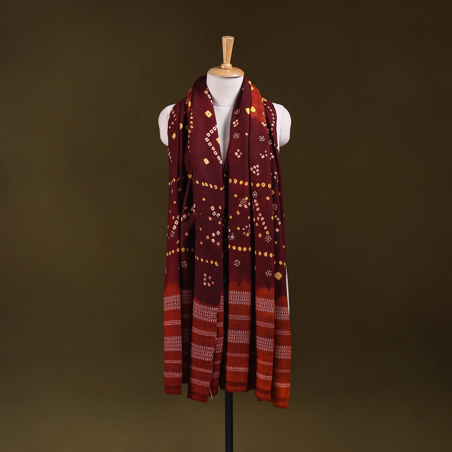 Kutch mirror work handwoven bandhani bagida merino wool