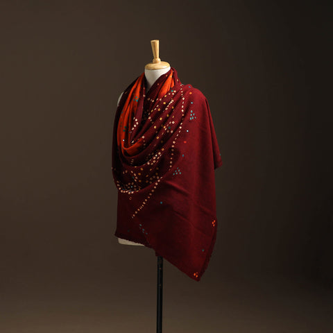 Kutch mirror work handwoven bandhani bagida woolen shawl 04