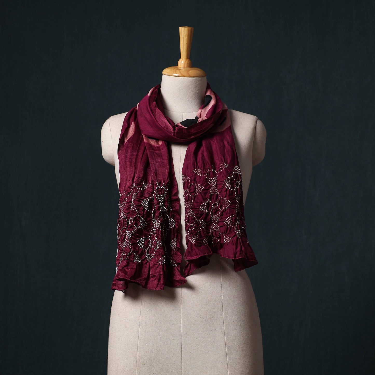 Kutch modal silk clamp dyed bandhani shibori stole 05